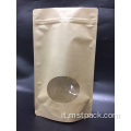 Borsa di stock con cerniera di carta kraft con finestre trasparenti